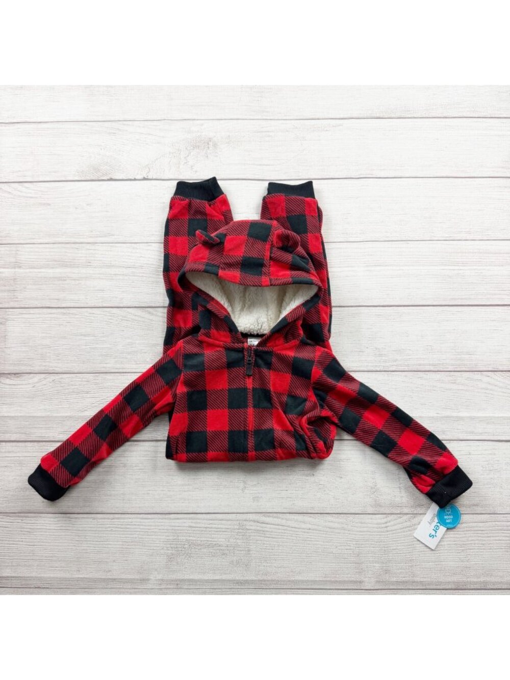 Carter’s Buffalo Plaid Hooded Sherpa Baby Jumpsuit Red Black NWT 18-24 Months